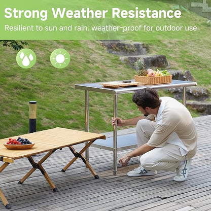 Real Relax Stainless Steel Table, NSF Commercial Heavy Duty Stainless Steel Table for Prep with Adjustable Undershelf, for Commercial Kitchen, Laundry Room and Garage - 24" D x 36" W x 34" H