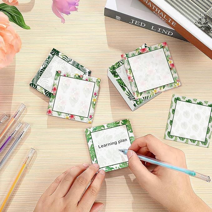 9 Pieces Palm Leaf Sticky Notes 3x3 Inch Adhesive Summer Hawaiian Tropical Palm Leaf Memo Notes Self-Stick Note Pads for School Office Home Supplies Students Teachers Presents