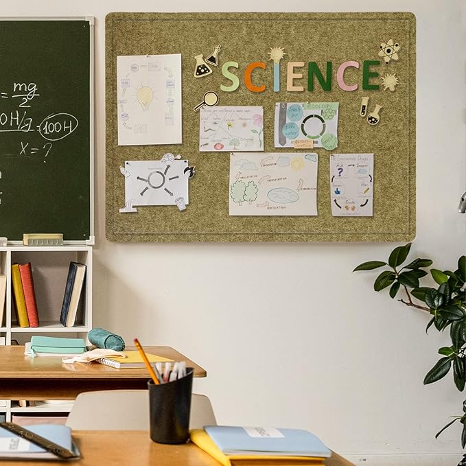 Large Bulletin Board - 48 x 36 Inches, Decorative Felt Pin Board for Wall - 4' x 3' Foldable Photo Display Board with Self-Adhesive Tape, Includes 20 Push Pins - Olive