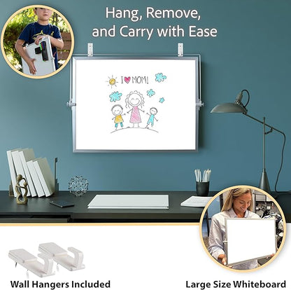 Dry Erase White Board for Kids, 16inX12in Large Magnetic Desktop Whiteboard with Stand Wall Hanger, 10 Markers, 4 Magnets, 1 Eraser, Portable Double-Sided Easel for Kids to Do List Desk Board