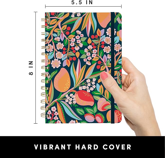 PAPERAGE Lined Spiral Journal Notebook, (Cherry Blossom & Fruit), 160 Pages, Medium 5.5 inches x 8 inches - 100 GSM Thick Paper, Hardcover, Double-Wire Spiral Journal & Notebook