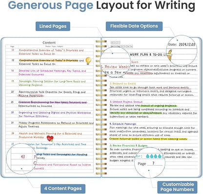 Taja Spiral Lined Notebook, 8.5"x11" Notebooks for Work, Large A4 Journal for Women & Men, College Ruled Journaling Notebook for Writing, Plastic Cover Spiral Journal, Blue