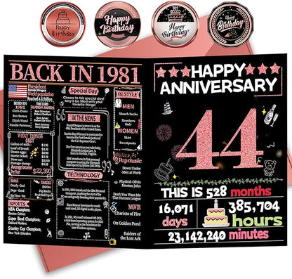 Joycard 44th Anniversary Card for Women, Wedding Card for Wife, Sweet Marriage Decorations Gifts for Couple, Perfect for Her on Anniversary Day, Back in 1981