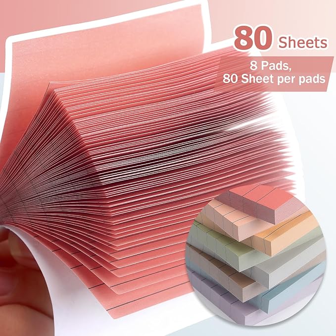 8 Pads Lined Sticky Notes Vintage Color 3x3 in, Self-Stick Sticky Note Pads Lined Pads 8 Pads/Pack, 640 Sheets, Easy to Paste for Office, School, Home