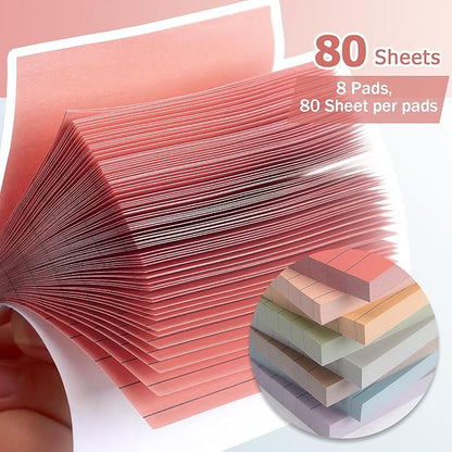 8 Pads Lined Sticky Notes Vintage Color 3x3 in, Self-Stick Sticky Note Pads Lined Pads 8 Pads/Pack, 640 Sheets, Easy to Paste for Office, School, Home