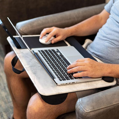 LAPGEAR Home Office Pro Lap Desk with Wrist Rest, Mouse Pad, and Phone Holder - White Marble - Fits up to 15.6 Inch Laptops - Style No. 91591