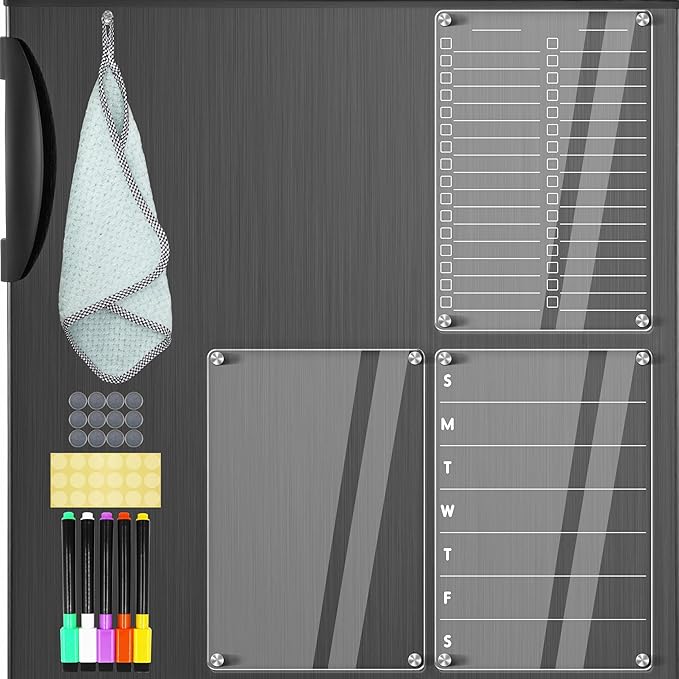 Acrylic Magnetic Dry Erase Board for Fridge 3 Pcs, Clear Fridge Whiteboard to Do List White Board for Refrigerator Weekly Meal Planner Menu Board for Kitchen Fridge Calendar Magnet