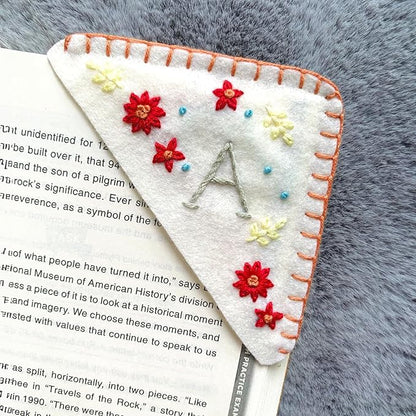 Personalized Hand Embroidered Corner Bookmark, Bookmarks for Women, Personalized Bookmark for Books, Cute Flower Book Mark, Hand Stitch Gift for Women for Book Lovers by HNQCPCVU (A, White)