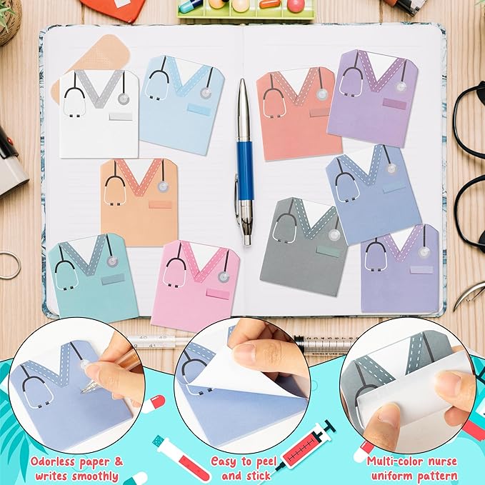 ANGOLIO 30Pcs Nurse Gift Sticky Notes Nurse Costume Themed Sticky Notes Nurse Appreciation Gifts Student Essentials Fun Cute Memo Pads for Nurses Doctor Hospital Gift