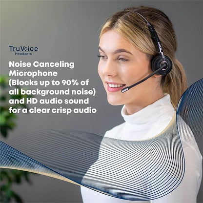 TruVoice Agent AW80 3-in-1 Wireless Headset with Noise Canceling Microphone for Phone, PC and Cell | 500 FT Maximum DECT Range (15 x Bluetooth Distance) - Remote Answer Capability with Additional EHS