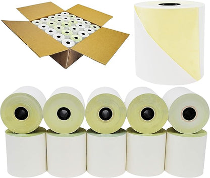 (32 Rolls) 2 Ply Carbonless Rolls 3" X 95 Feet White/Yellow Receipt Paper POS Cash Register Two Ply White/Canary for Star Micronics SP700 SP2000 UP389 Omni 480 TMU 220 250 Require Ribbons ERC30/34/38
