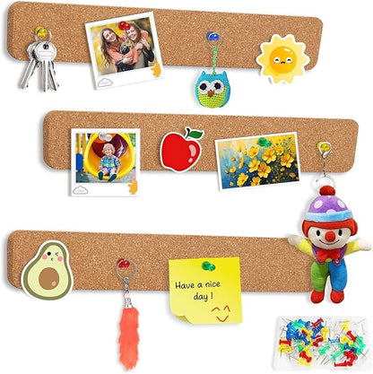 FEBSNOW Cork Board Strips, 3 Pack Cork Strips for Walls 15x2 Inch Small Cork Boards for Walls Self Adhesive with 50 Push Pins