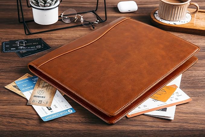Genuine Leather Portfolio for Men, Leather Clipboard Custom Portfolio, Personalized Leather Binder, Legal Pad Portfolio Organizer Christmas Gift for His/Her (Clipboard, Shiny Brown-Standard)