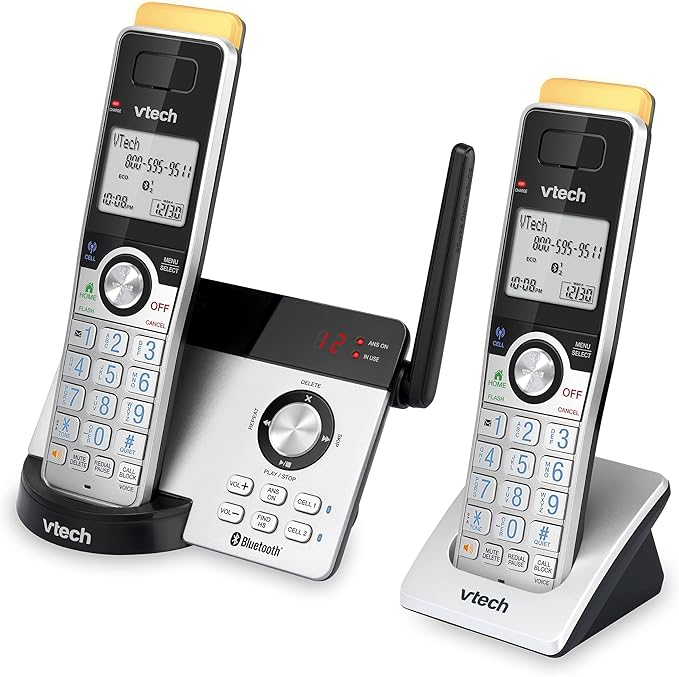 VTECH IS8121-2 Super Long Range up to 2300 Feet DECT 6.0 Bluetooth 2 Handset Cordless Phone for Home with Answering Machine, Call Blocking, Connect to Cell, Intercom and Expandable to 5 Handsets