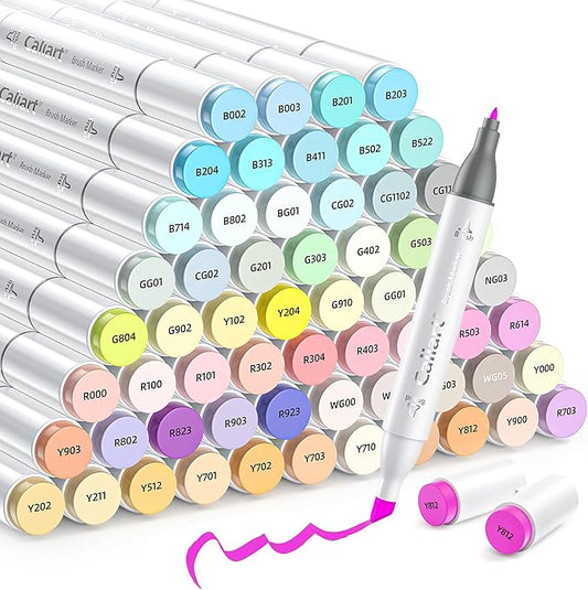 Caliart Pastel Markers, 61 Colors Dual Tip Alcohol Markers, Easter Basket Stuffers for Kids Teens Toddler, Sketch Pens Permanent Art Markers Set for Adult Book Eggs Decorations Gift Drawing Supplies