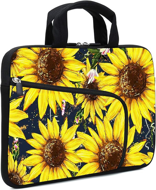 11.6" 12.2 inches Laptop Sleeve Chromebook Case Ultrabook Case Notebook Sleeve Tablet Case Neoprene Handle Sleeve for Men Women, Two Pockets Fit Apple MacBook Air Samsung Acer HP(Sunflowers)