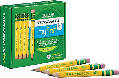Ticonderoga My First Short Triangular Wood-Cased Pencils, 36 Count Golf Pencils, Pre-Sharpened, With Erasers, 72 Count