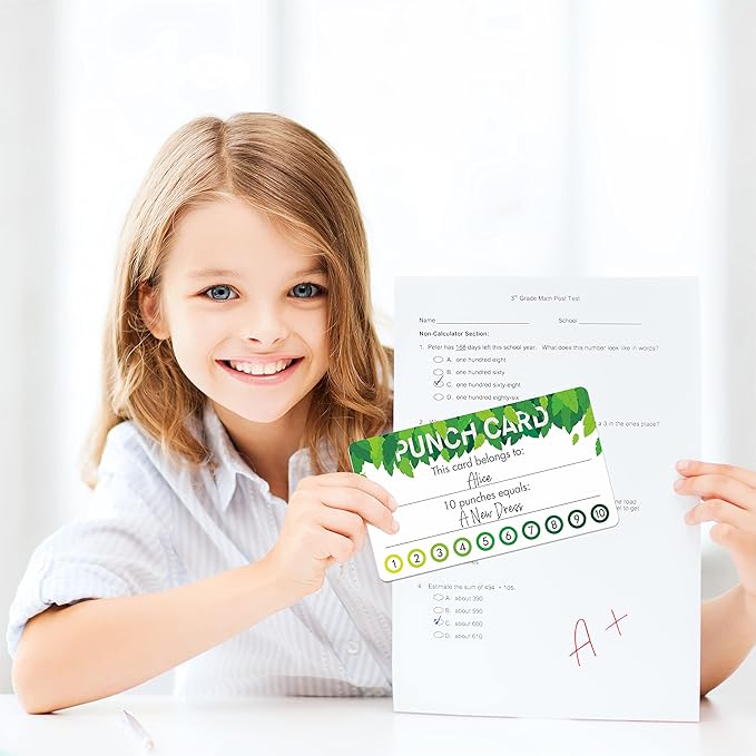 102 PCS Punch Cards, Incentive Reward Card Student Awards Loyalty Cards for Business, Classroom, Kids Behavior, Students, Teachers, 3.5” x 2”, 2 Styles