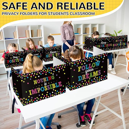 Honoson 24 Pcs Bulk Inspirational Privacy Folders for Students Cardboard Test Privacy Boards Motivational Words Desk Dividers Shield for Classroom School Study Supplies, 6 Styles(Motivational)