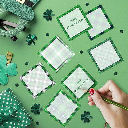 9 Pieces St. Patrick's Day Plaid Sticky Notes Green St. Patrick's Day Plaid Note Pads Self-Adhesive Irish Memo Notes for School Office Home Supplies Students Teachers Present St. Patrick's Day