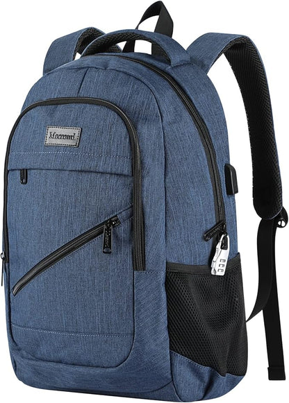 Laptop Backpack for Men, Anti Theft Backpack with USB Charging Port, 15.6 Inch Backpack for School Travel Work Business (Blue)