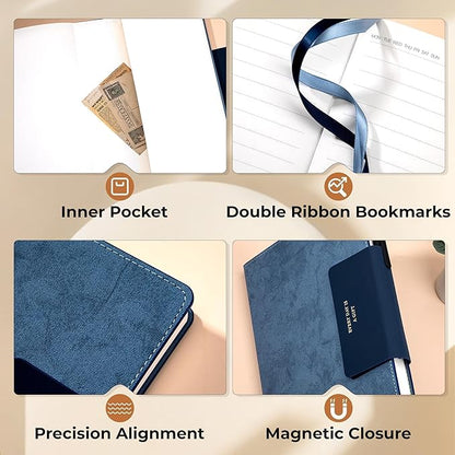 Lined Leather Journals for Writing B5 Large Journaling Notebooks with 100 GSM Thick Paper Journal Notebook for Men & Women with Buckle Closure Travel Work Note Taking Diary, 7.28" x 10.23", Blue