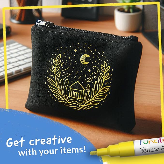 5 Acrylic Yellow Paint Pen - Extra Fine Tip, Thin & Jumbo (1mm, 3mm, 6mm, 10mm, 15mm) - Yellow Paint Marker for Metal, Fabric, Canvas, Wood, Rock Painting, Glass Markers, Water-based ink