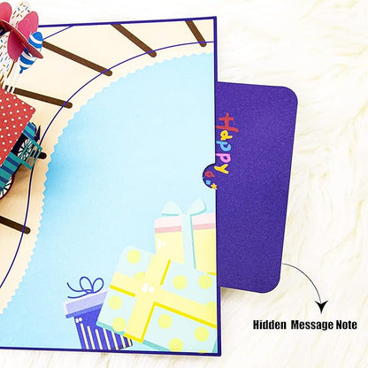Happy Birthday Train Pop Up Card, 3D Cartoon Train Popup Birthday Gift Cards with Envelope for Father, Kids, Girls, Boys, Daughter, Son, Granddaughter, Grandson, Friend