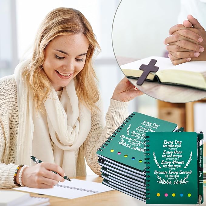 40 Pcs Bulk Christian Gifts Prayer Journal for Woman - 20 Set Religious Notepad with Christian Pen - Bible Notebook - Church Gifts for Mother's Day, Bible Study, and Family Devotions ( Green )