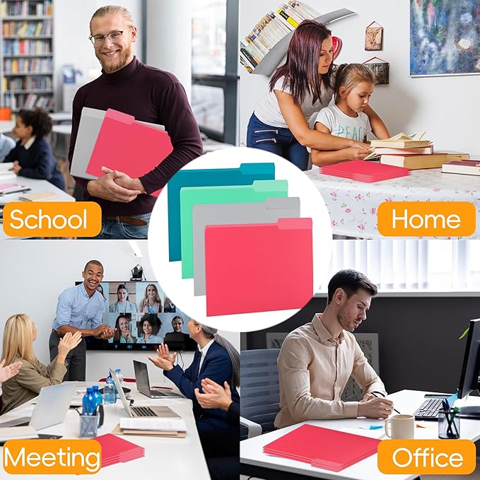 100 Packs File Folder,Rose Red File Folders Letter Size,1/3-Cut Tabs,8.5x11 File Folders for Office,School and Home,Organizer Folder