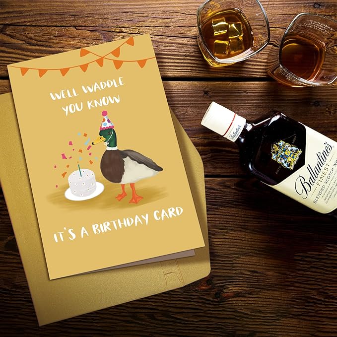 Supoeguk Cute Duck Birthday Card for Duck Lover, Funny Duck Pun Birthday Card for Him Her, Well Waddle You Know It's A Birthday Card