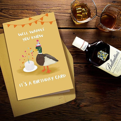 Supoeguk Cute Duck Birthday Card for Duck Lover, Funny Duck Pun Birthday Card for Him Her, Well Waddle You Know It's A Birthday Card