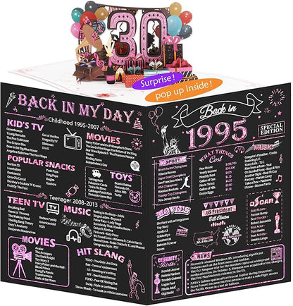 30th Birthday Card for Women Her, Jumbo 3D Pop Up 30th Birthday Gifts, Back In 1995 Happy 30 Year Old Sister Birthday Decorations Cards Card for Wife, Rose Gold