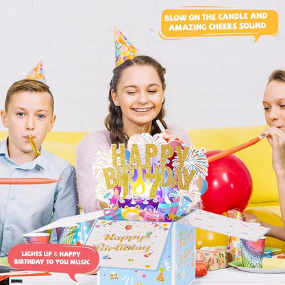 Tnvee 17TH Birthday Cards with Lights Music, 3D Pop Up Singing Happy Birthday Greeting Cards Gifts Ideal for 17 Year Old Kids Boy Girl