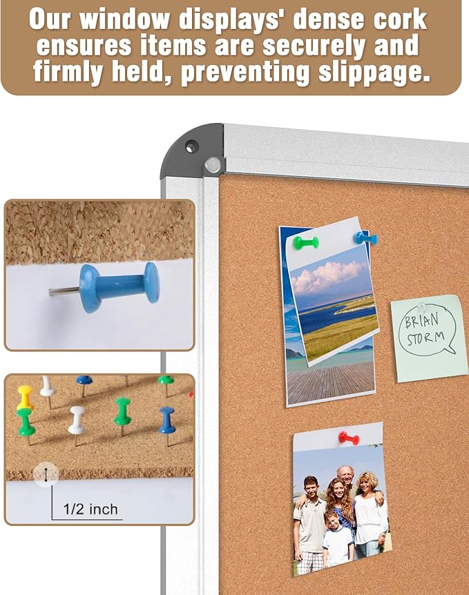 38"x38" Enclosed Bulletin Board, Lockable Weather-Resistant Aluminum Cork Noticeboard for School & Office, Silver Frame w/Cork