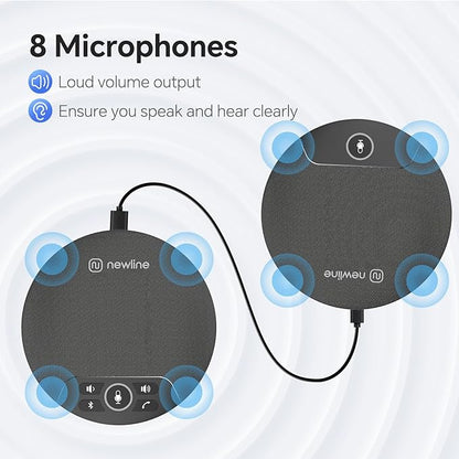 Conference Speaker and Microphone, 2pk Bundle Conference Microphone w/Daisy Chain, 360° Voice Pickup, Noise Reduction, Bluetooth Speakerphone for Large Meetings Team Zoom, NewPie 90