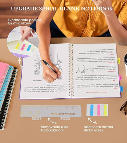 Blank Spiral Notebook Journal 8.5” x 11”, A4 Large Sketch Book for Women Men, 100 GSM Blank Paper Drawing Notebook, Plastic Hardcover Spiral Bound Sketchbook for Sketching Work School Writing, Purple