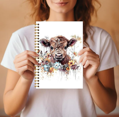 Highland Cow Notebook Journal - Highland Cow Gifts, Floral Spiral Journal Notebook 5.5×8.3, Cow Gifts for Cow Lovers, Cow Gifts for Women, 164 Pages