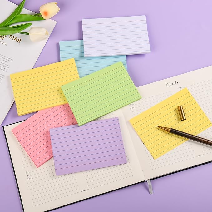 Index Cards 4" x 6" Colored, Ruled Index Cards, Ruled Lined Index Note Cards, Assorted Colors, 4x6 Flashcards for Studying, Blank on Back, Heavy Weight Flash Card 4 x 6, 156 Count (Inches, 4x6)