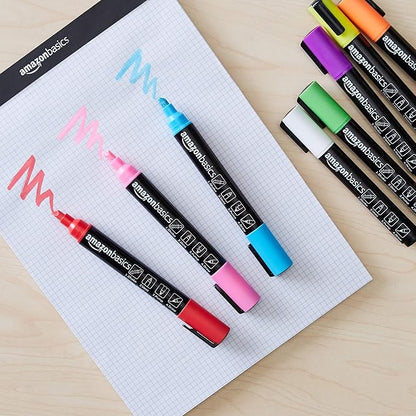 Amazon Basics Bullet/Chisel Reversible Tip Chalk Markers, Bold Point, 8 Pack, Bright Colors