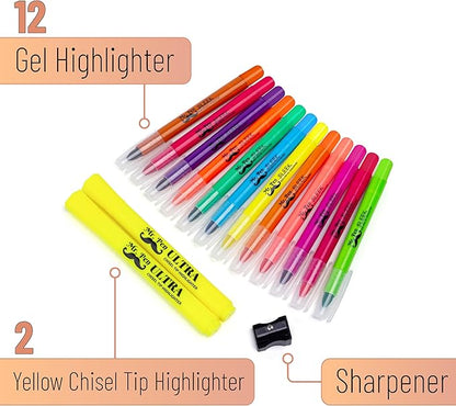 Mr. Pen- Highlighters, Fluorescent Gel Highlighter, Pack of 12, No Bleed Highlighter, Bible Highlighters, Sharpener, Highlighter Assorted Colors, Bible Study Highlighter, Bible Journaling Supplies