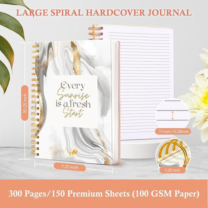 Spiral Journals - 10.25" x 7.25" - 300 Pages - Cute Spiral Notebooks for Women, Work Journal Notebook for Women (Fresh Start) Marble