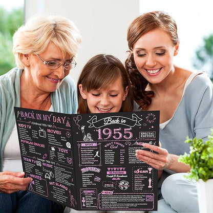 70th Birthday Card for Women, Jumbo 3D Pop Up 70th Birthday Gifts for Mom Grandma, Back In 1955 Happy 70 Year Old Sister Birthday Decorations Cards Card for Her, Rose Gold