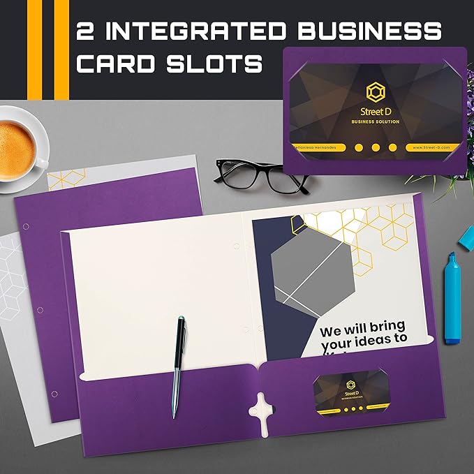 Better Office Products Two Pocket Portfolio Folders, 50-Pack, Purple, Letter Size Paper Folders, 50 Pieces, Purple