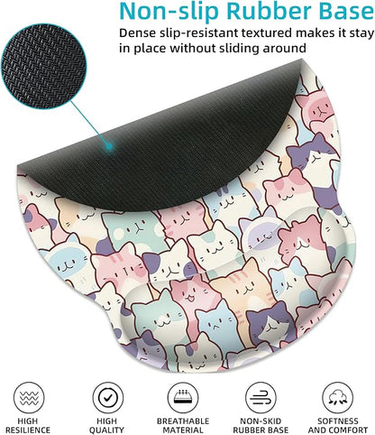 Ergonomic Mouse Pad with Wrist Support,Cute Colorful Cats Mouse Pad with Wrist Rest,Relieve Wrist Pain Mousepad Non-Slip Rubber Base,Mouse Pads for Desk,Computers,Laptop,Office,Home,Accessories