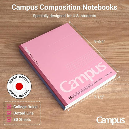 KOKUYO Composition Notebooks, 3 Pack Campus 9-3/4" x 7-1/2" Comp Book with College Ruled, 80 Sheets, Pink Blue Lavender School Lined Notebook Journal for Work Study Note Taking (WSG-NO-308CG1×3)