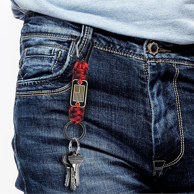 2 Pcs Heavy Duty Braided Paracord Lanyard Keychain with USA Flag, Parachute Rope Necklace Keychains, Braided Strong Lanyard for Outdoor Activities, Camera, Keys, Whistle, Traveling