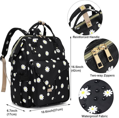 Flowers Laptop Backpack College School Backpack Bookbags Nurse Backpacks Travel Bags Casual Daypacks for Women Girls Fits 15.6 Inch Notebook (Black)