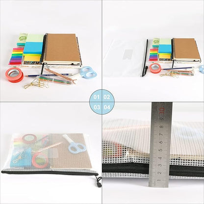 EOOUT 30pcs Mesh Zipper Pouch Bags, Waterproof, Plastic Zip File Document Folders, 8 Sizes Zipper Pouch for School Office Supplies Cosmetics and Board Game Storage