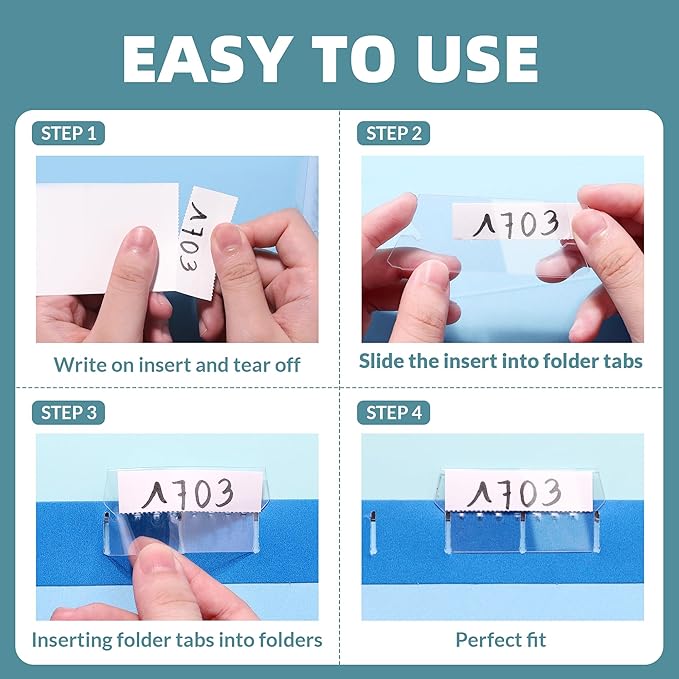 File Folder Tabs, SUNEE 50 Sets Hanging File Folder Labels Tabs and Inserts for Hanging Files Folders